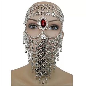 Red Gem Headwear Coins Face Mask Veil